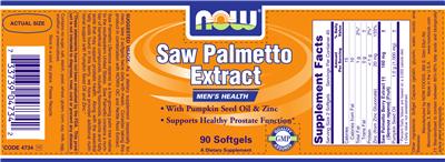 Photo of the NOW Saw Palmetto Extract label