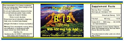 Photo of the New Sun B-12 5000 mcg With 400 mcg Folic Acid label