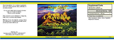 Photo of the New Sun L-Tyrosine Amino Acid 500 mg label
