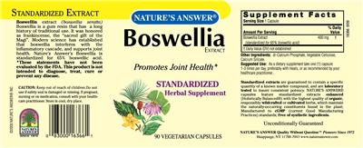 Photo of the Nature's Answer Boswellia Extract label