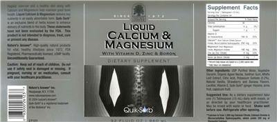 Photo of the Nature's Answer Liquid Calcium & Magnesium With Vitamin D, Zinc & Boron label