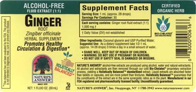 Photo of the Nature's Answer Ginger Root Alcohol-Free label