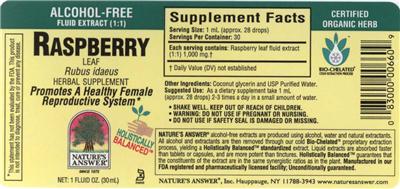 Photo of the Nature's Answer Raspberry Leaf Alcohol-Free label