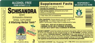 Photo of the Nature's Answer Schisandra Berry Alcohol-Free label