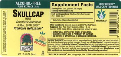 Photo of the Nature's Answer Skullcap Herb Alcohol-Free label