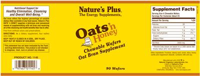 Photo of the Nature's Plus Oats 'N Honey Chewable Wafers label