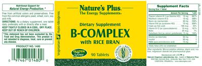 Photo of the Nature's Plus B-Complex With Rice Bran label