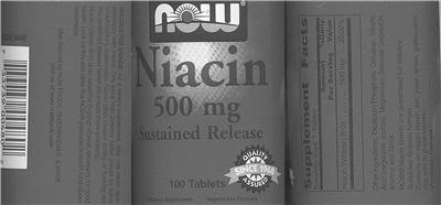 Photo of the NOW Niacin 500 mg Sustained Release label