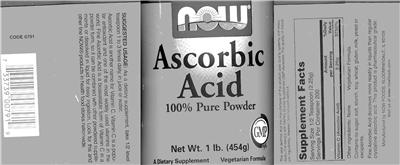 Photo of the NOW Ascorbic Acid 100% Pure Powder label