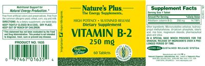 Photo of the Nature's Plus Vitamin B-2 250 mg label