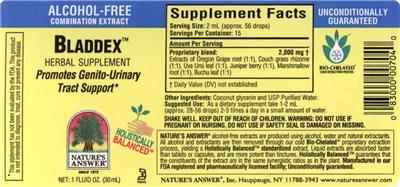 Photo of the Nature's Answer Bladdex label