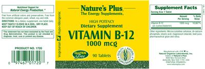 Photo of the Nature's Plus Vitamin B-12 1000 mcg label
