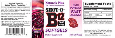 Photo of the Nature's Plus Shot-O-B12 5000 mcg Softgels label