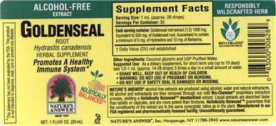 Photo of the Nature's Answer Goldenseal Root Alcohol-Free label