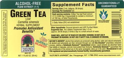 Photo of the Nature's Answer Green Tea Leaf Alcohol-Free label