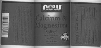 Photo of the NOW Calcium & Magnesium Softgel With Vitamin D And Zinc label