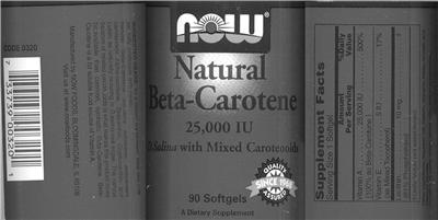 Photo of the NOW Natural Beta-Carotene 25,000 IU D. Salina With Mixed Carotenoids label