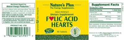 Photo of the Nature's Plus Folic Acid Hearts label