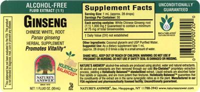 Photo of the Nature's Answer Ginseng Chinese White, Root label