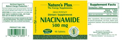 Photo of the Nature's Plus Niacinamide 500 mg label