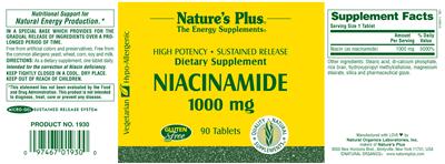 Photo of the Nature's Plus Niacinamide 1,000 mg label