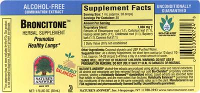 Photo of the Nature's Answer Broncitone label