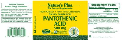 Photo of the Nature's Plus Pantothenic Acid 500 mg label