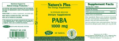 Photo of the Nature's Plus PABA 1000 mg label