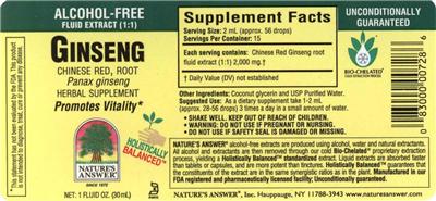 Photo of the Nature's Answer Ginseng Chinese Red, Root label