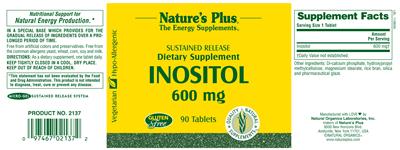 Photo of the Nature's Plus Inositol 600 mg label
