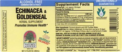 Photo of the Nature's Answer Echinacea & Goldenseal Alcohol-Free label
