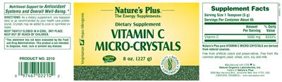 Photo of the Nature's Plus Vitamin C Micro-Crystals label