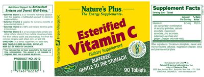 Photo of the Nature's Plus Esterified Vitamin C label