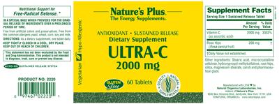 Photo of the Nature's Plus Sustained Release Ultra-C 2000 mg label