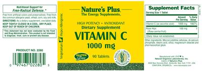 Photo of the Nature's Plus Vitamin C 1000 mg label