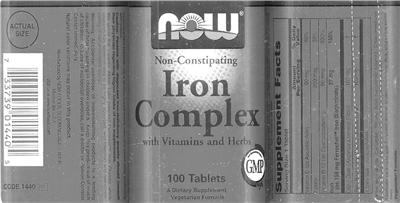 Photo of the NOW Non-Constipating Iron Complex With Vitamins And Herbs label