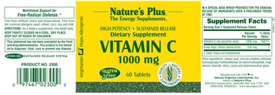 Photo of the Nature's Plus Vitamin C 1000 mg label
