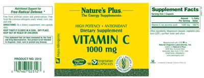Photo of the Nature's Plus Vitamin C 1000 mg label