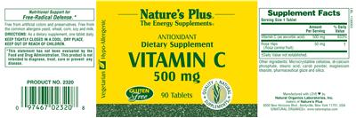 Photo of the Nature's Plus Vitamin C 500 mg label
