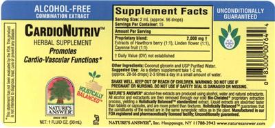 Photo of the Nature's Answer CardioNutriv label