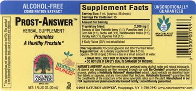 Photo of the Nature's Answer Prost-Answer label