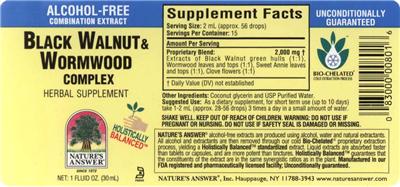 Photo of the Nature's Answer Black Walnut & Wormwood Complex Alcohol-Free label