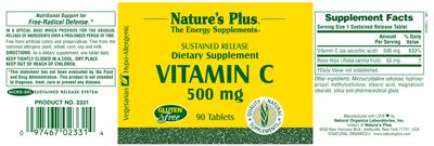 Photo of the Nature's Plus Sustained Release Vitamin C 500 mg label