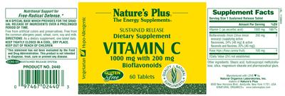 Photo of the Nature's Plus Sustained Release Vitamin C 1000 mg With 200 mg Bioflavonoids label