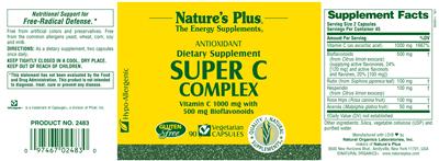 Photo of the Nature's Plus Super C Complex Vitamin C 1000 mg With 500 mg Bioflavonoids label