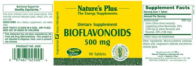Photo of the Nature's Plus Bioflavonoids 500 mg label