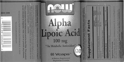 Photo of the NOW Alpha Lipoic Acid 100 mg label