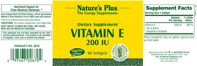 Photo of the Nature's Plus Vitamin E 200 IU label