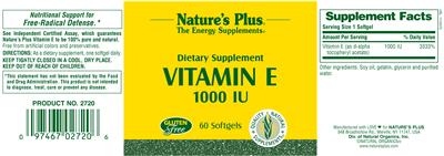 Photo of the Nature's Plus Vitamin E 1000 IU label