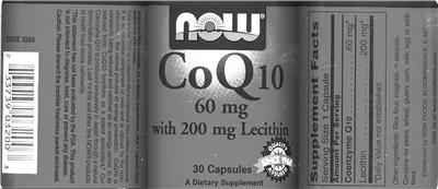 Photo of the NOW CoQ10 60 mg With 200 mg Lecithin label